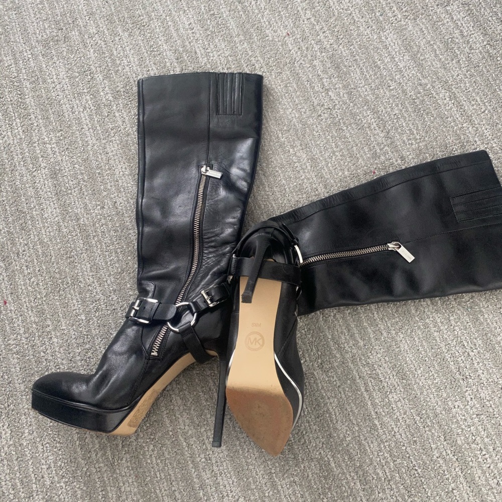 Knee High Michael Kors Black Leather Boots - Picture 2 of 7